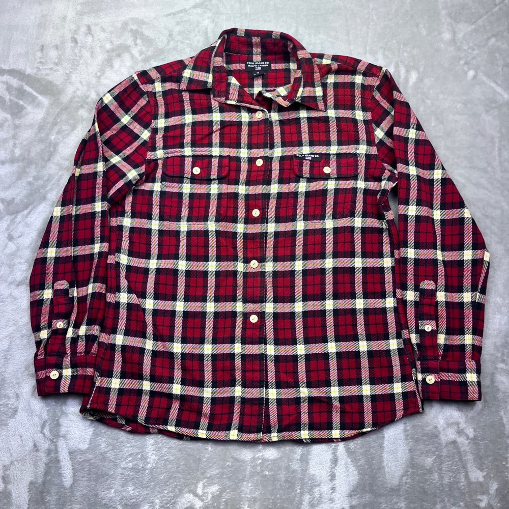 Polo Jeans Co. Ralph Lauren Flannel Shirt Button Up Plaid M Boho Western Retro